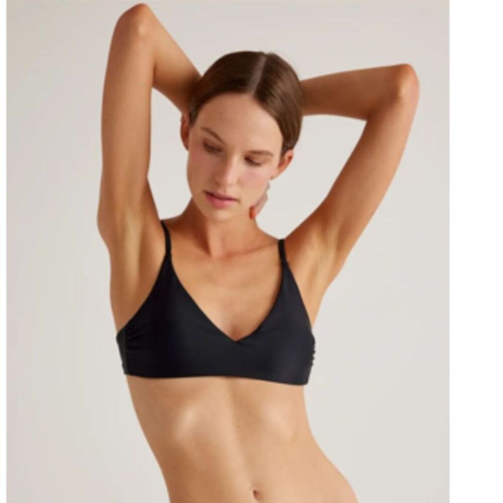 Quince Italian V Neck Bikini Top With High Leg Ring Bikini Bottom Medium Black
